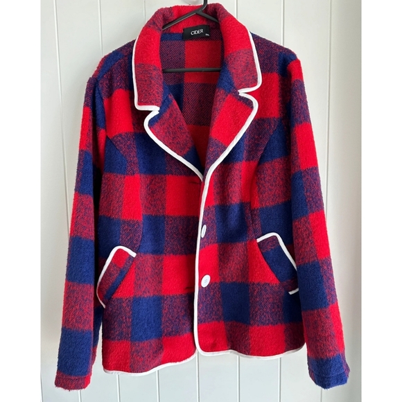 ❗SOLD❗NWT CIDER Blue & Red Check Sherpa Button Up Jacket XL/1XL - Picture 6 of 7